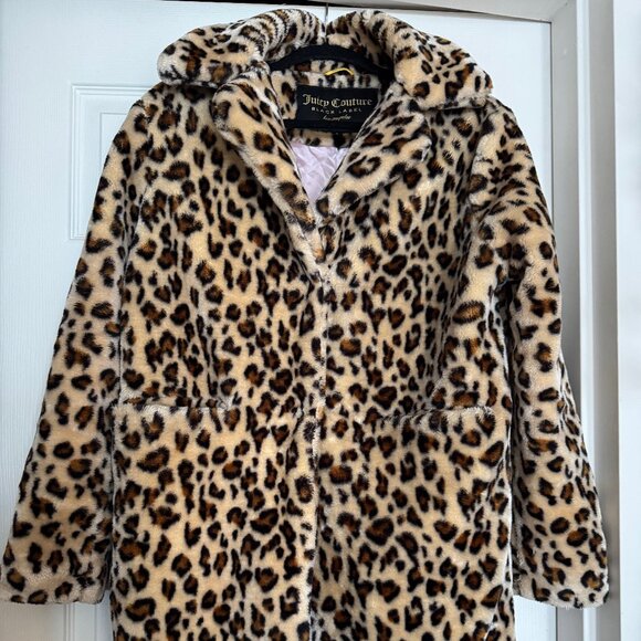 Black Label Juicy Couture Leopard Faux fur coat y2k - Picture 1 of 5